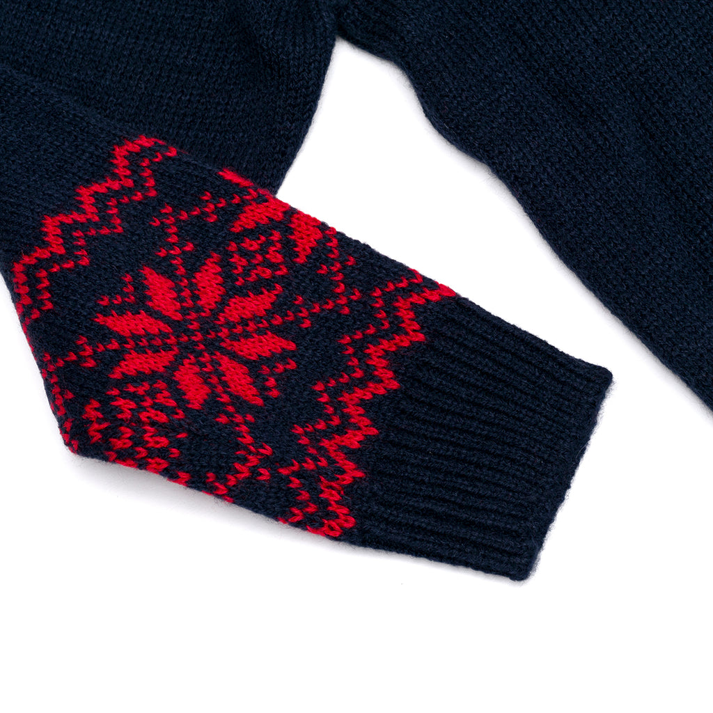 Maglione natalizio da bambini blu con ricamo Teddy