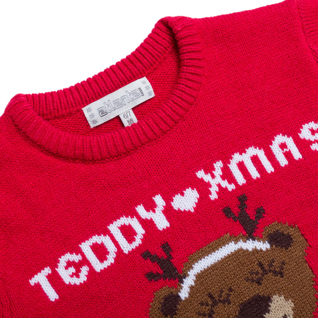 Maglione natalizio da bambini rosso con ricamo orsetto Teddy