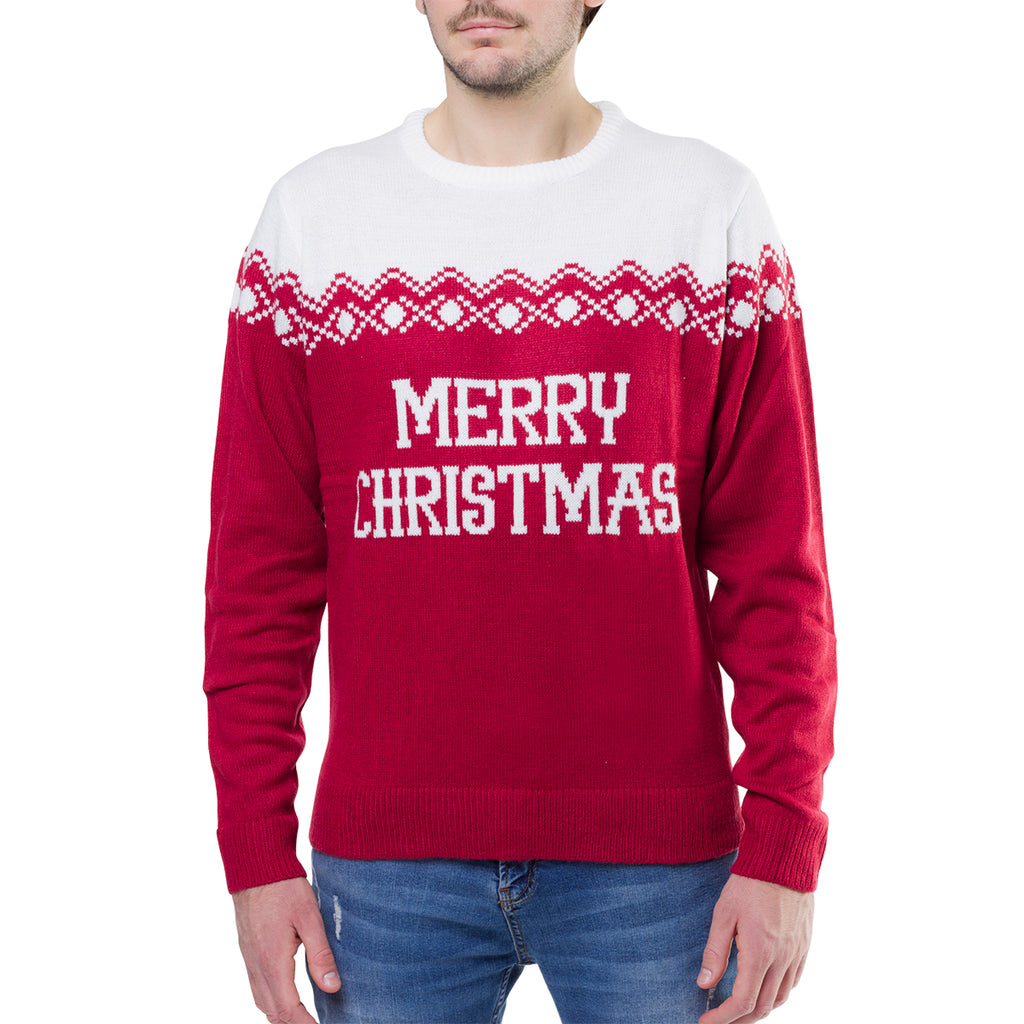 Maglione da uomo natalizio rosso con ricamo Merry Christmas