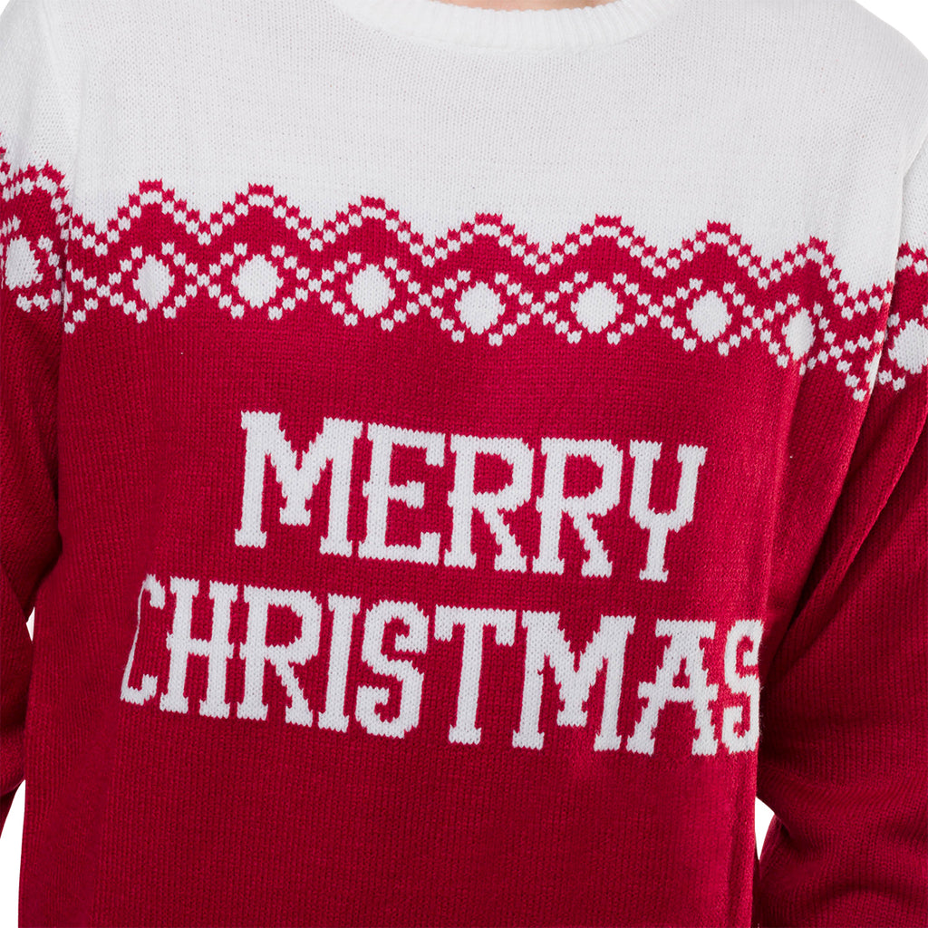 Maglione da uomo natalizio rosso con ricamo Merry Christmas