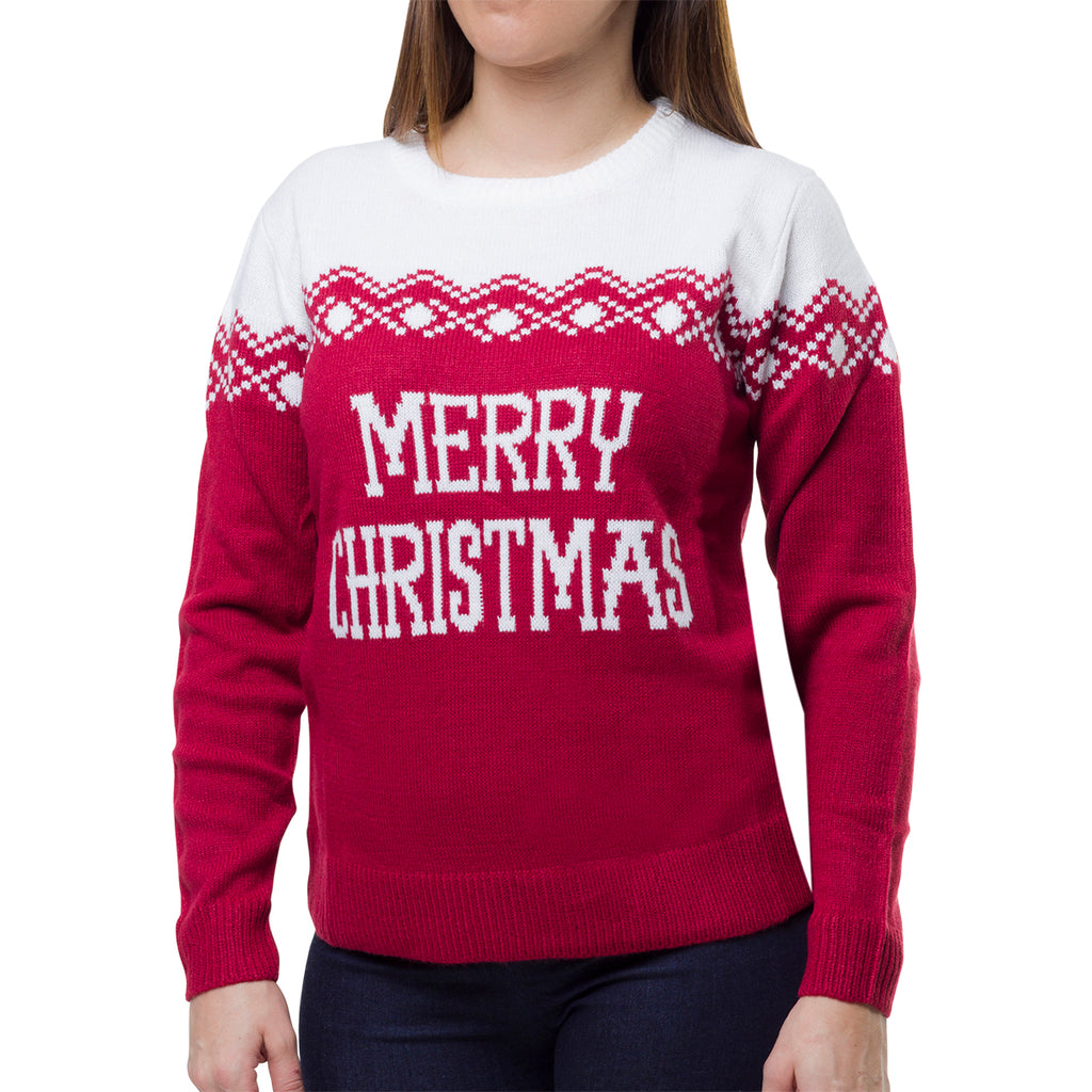 Maglione natalizio da donna rosso con ricamo Merry Christmas