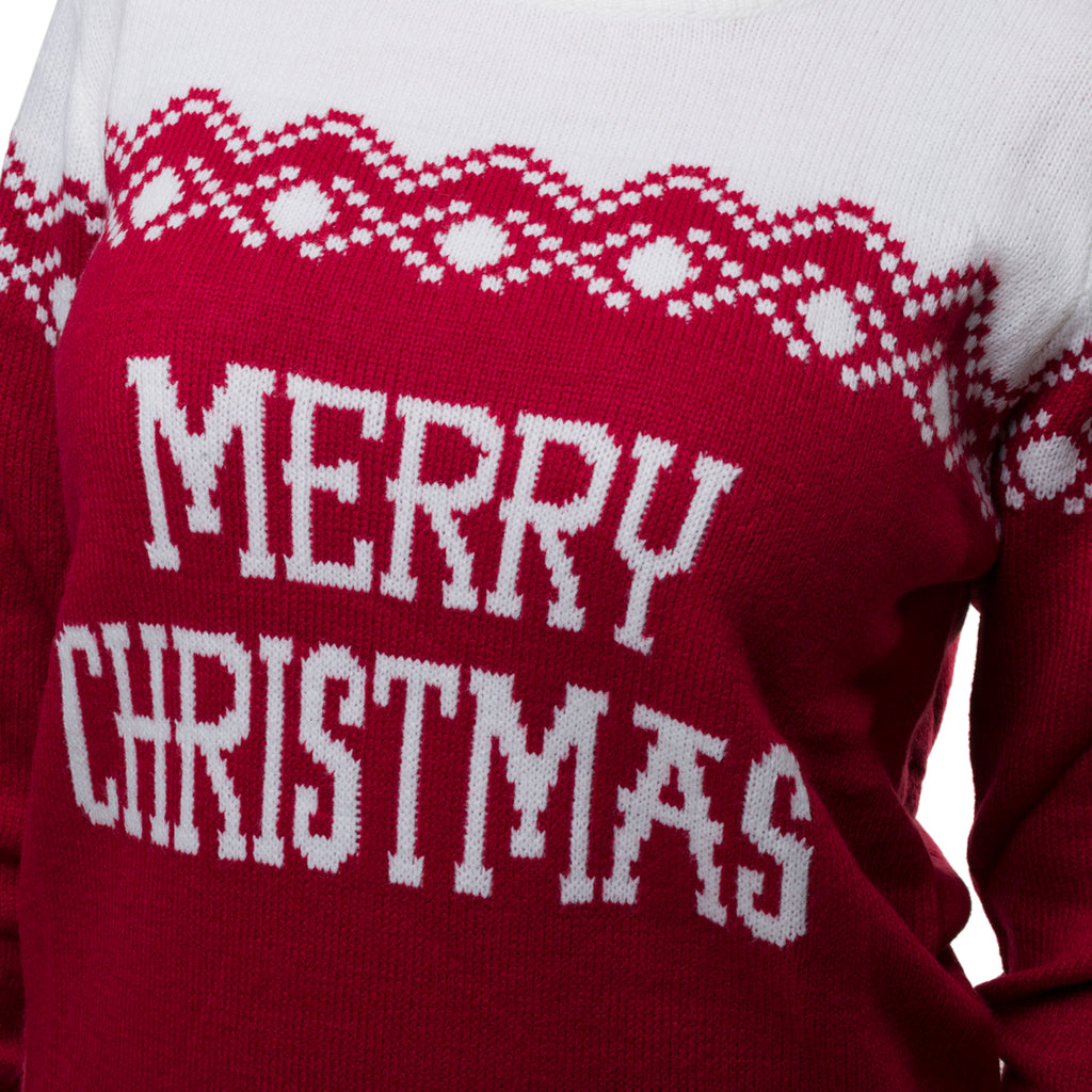 Maglione natalizio da donna rosso con ricamo Merry Christmas