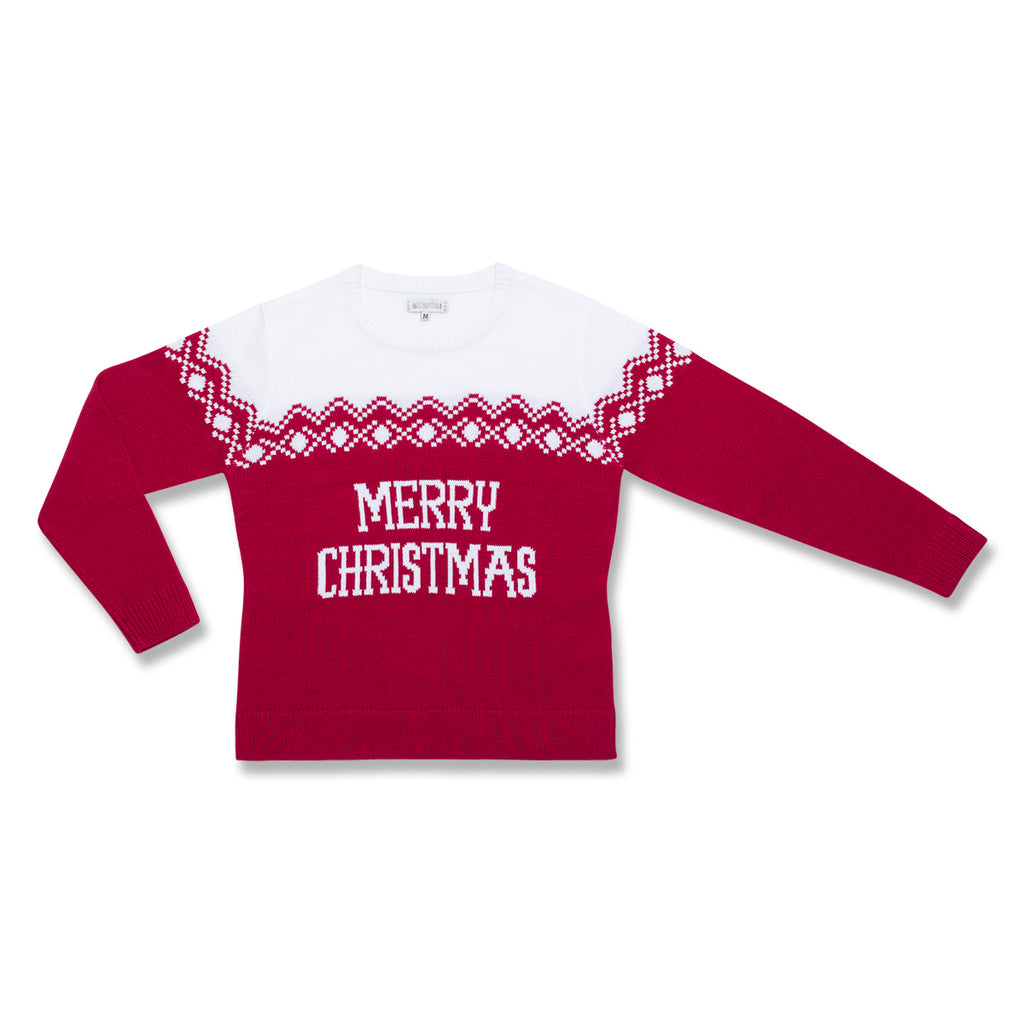 Maglione natalizio da donna rosso con ricamo Merry Christmas