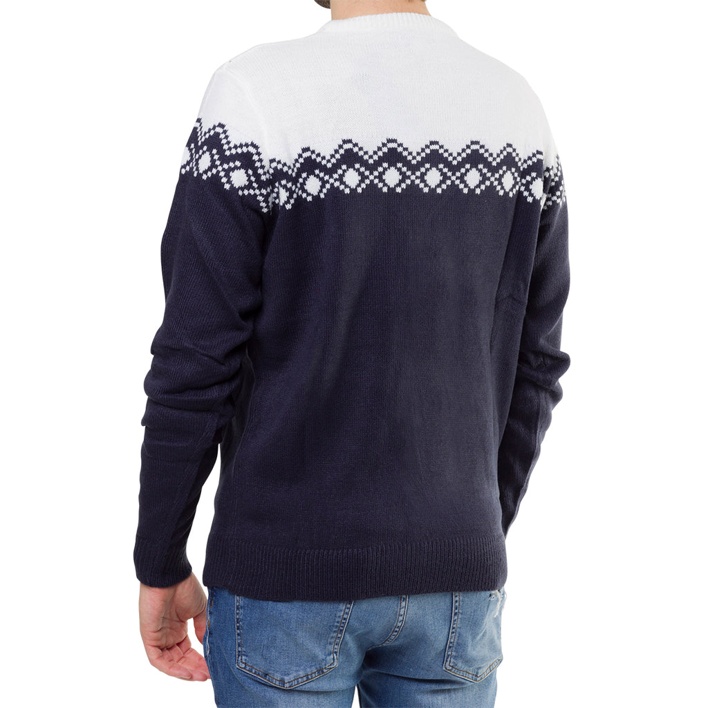 Maglione natalizio da uomo blu con ricamo Merry Christmas