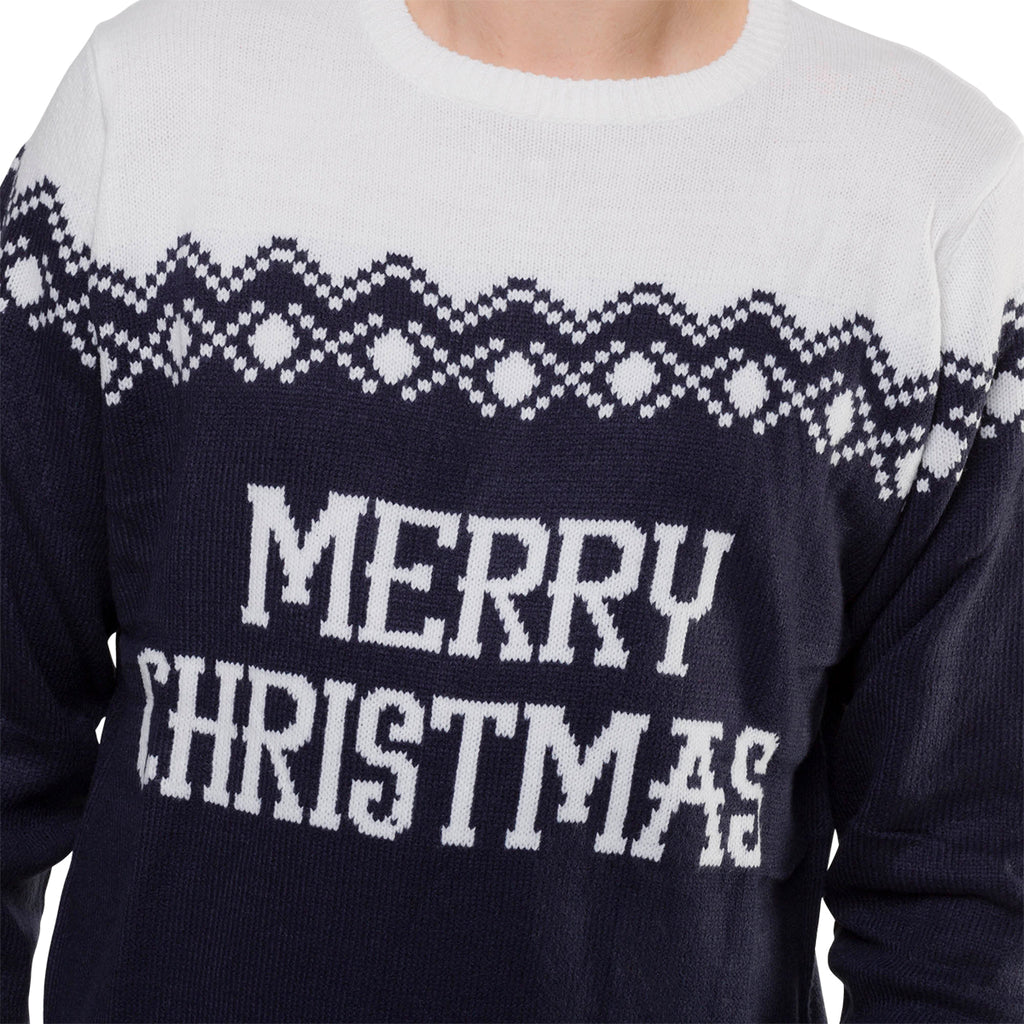 Maglione natalizio da uomo blu con ricamo Merry Christmas