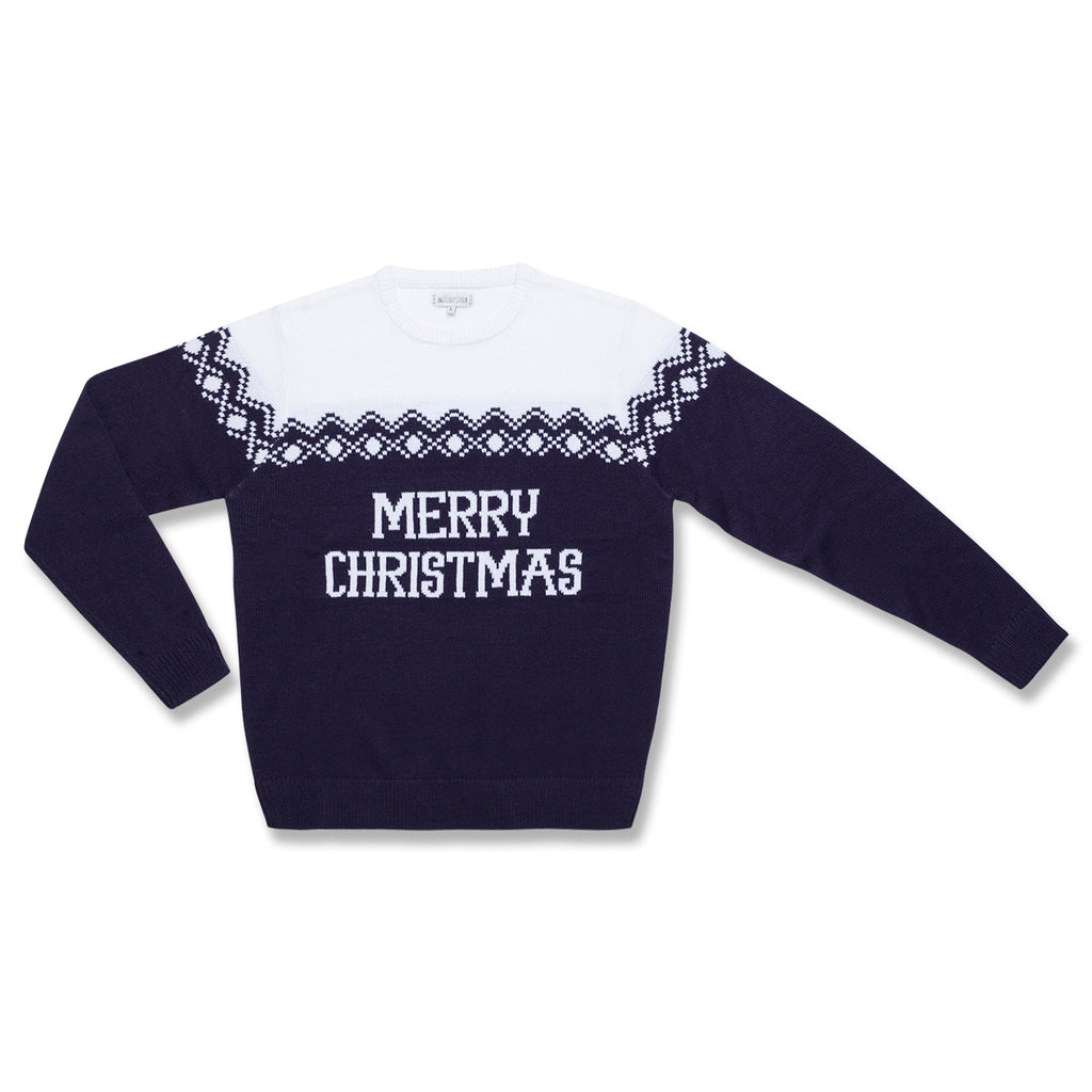 Maglione natalizio da uomo blu con ricamo Merry Christmas