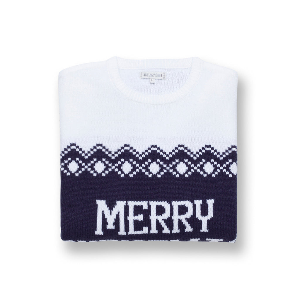 Maglione natalizio da uomo blu con ricamo Merry Christmas