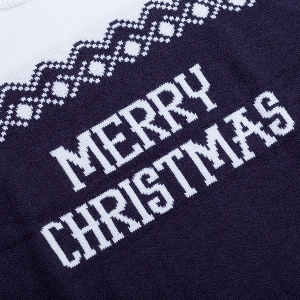 Maglione natalizio da uomo blu con ricamo Merry Christmas