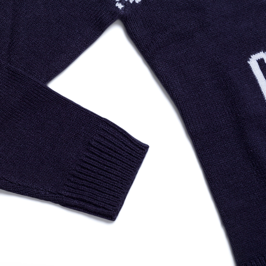 Maglione natalizio da donna blu con ricamo Merry Christmas