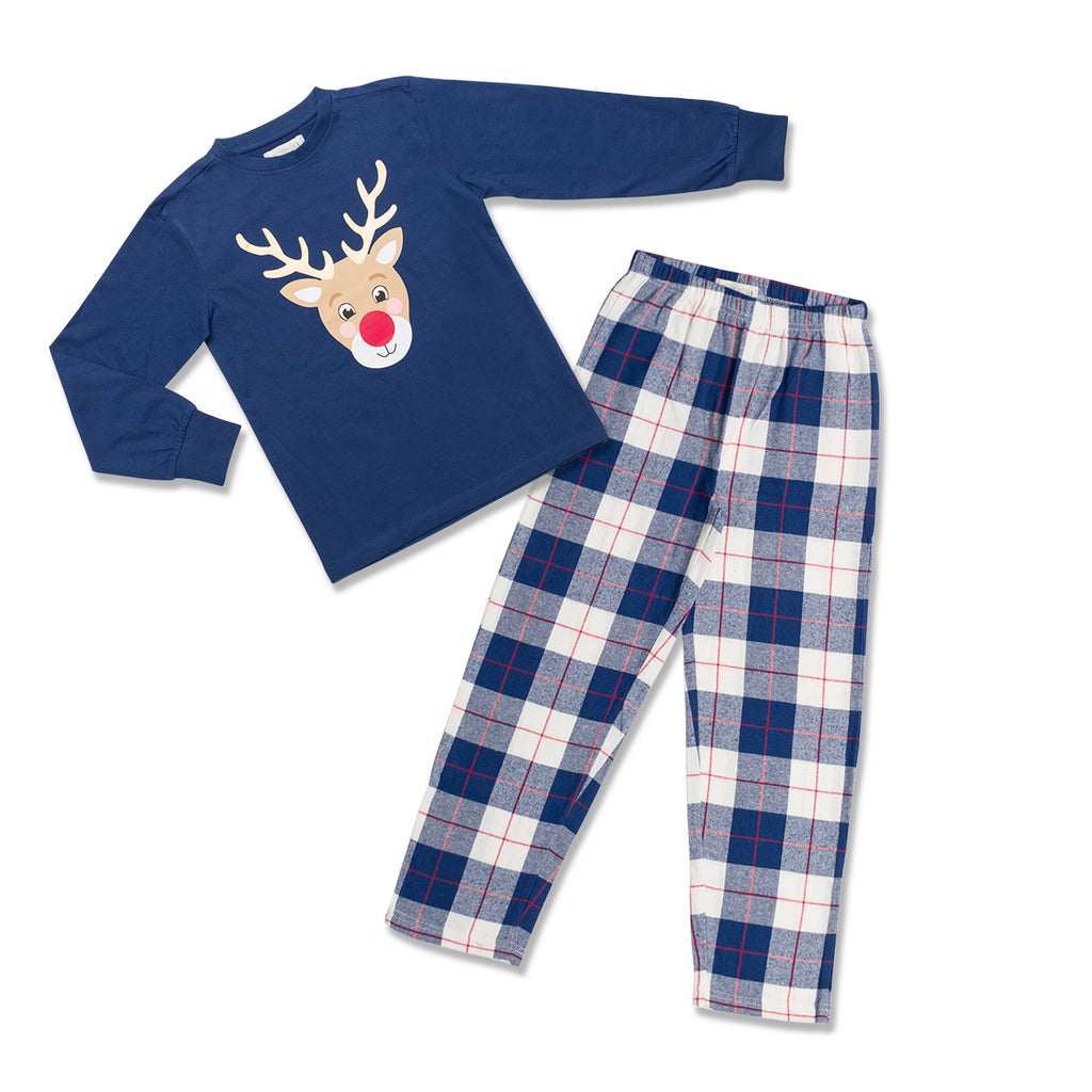 Pigiama natalizio da bambina blu con renna