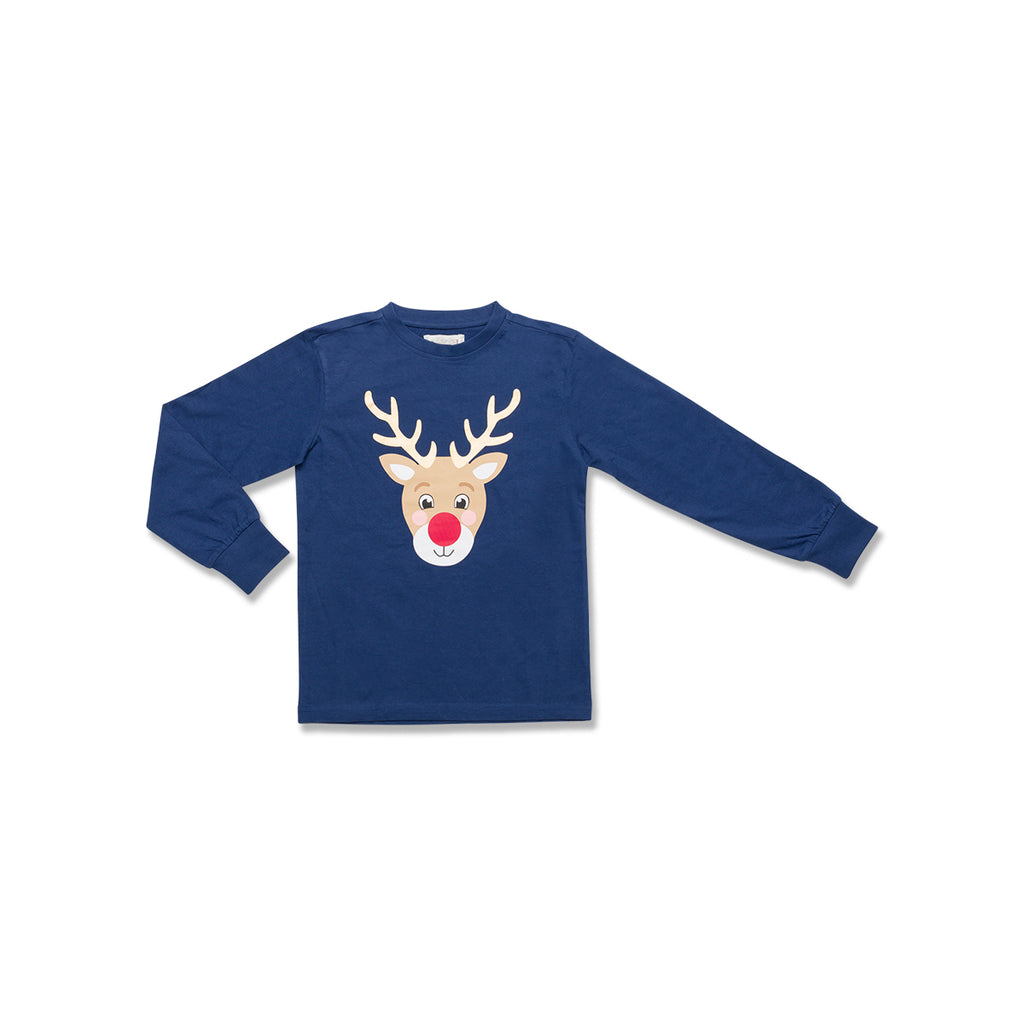 Pigiama natalizio da bambina blu con renna