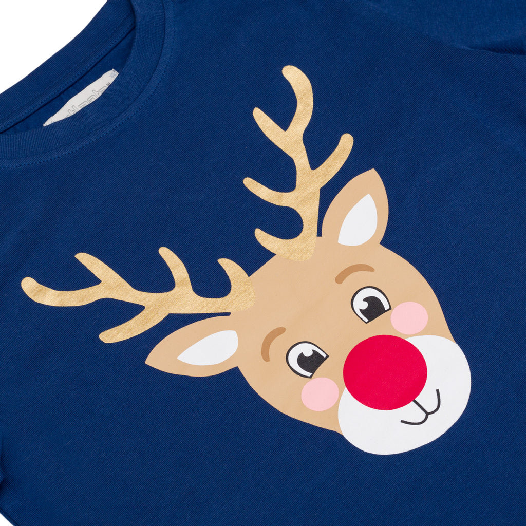 Pigiama natalizio da bambina blu con renna