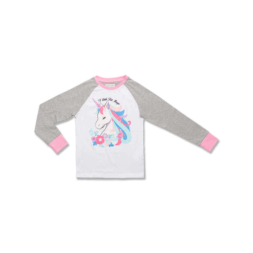 Pigiama natalizio da bambina bianco e rosa con stampa unicorno