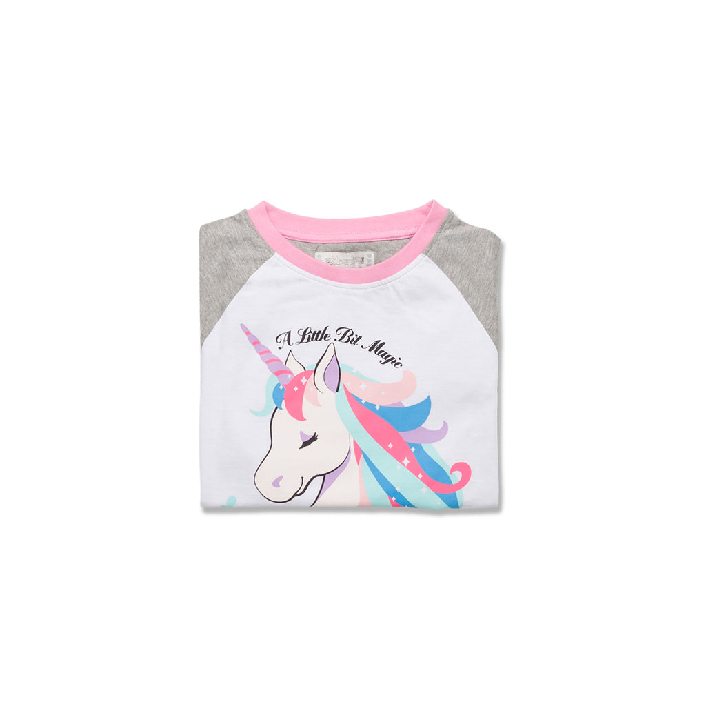 Pigiama natalizio da bambina bianco e rosa con stampa unicorno