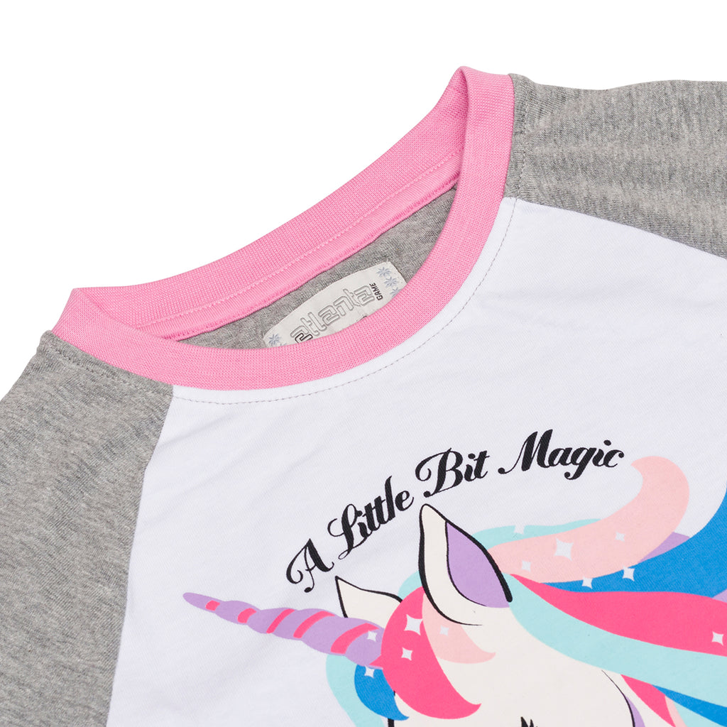 Pigiama natalizio da bambina bianco e rosa con stampa unicorno