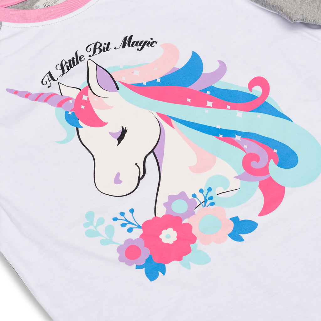 Pigiama natalizio da bambina bianco e rosa con stampa unicorno