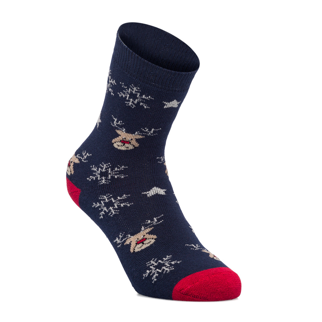 Set da 2 paia di calzini antiscivolo natalizi blu e rossi da donna con ricamo Fiocchi di Neve