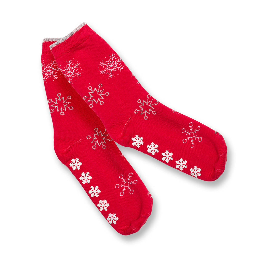 Set da 2 paia di calzini antiscivolo natalizi blu e rossi da donna con ricamo Fiocchi di Neve