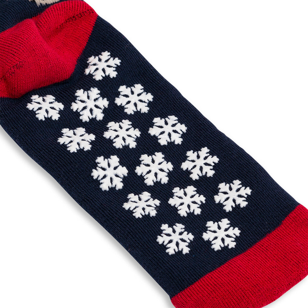 Set da 2 paia di calzini antiscivolo natalizi blu e rossi da donna con ricamo Fiocchi di Neve