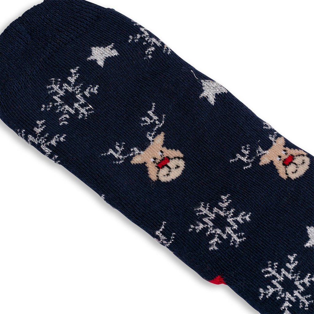 Set da 2 paia di calzini antiscivolo natalizi blu e rossi da donna con ricamo Fiocchi di Neve