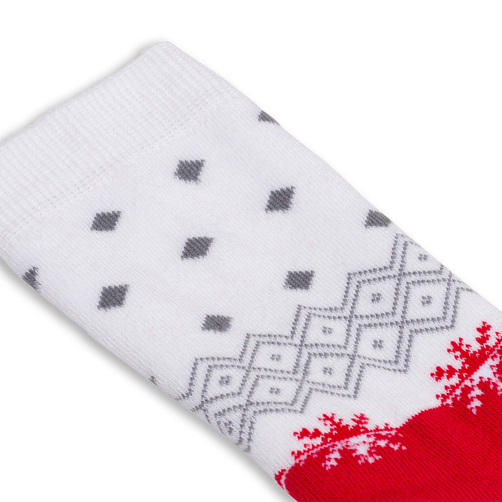 Calzini antiscivolo natalizi rossi e bianchi da donna con ricamo Fiocchi di Neve