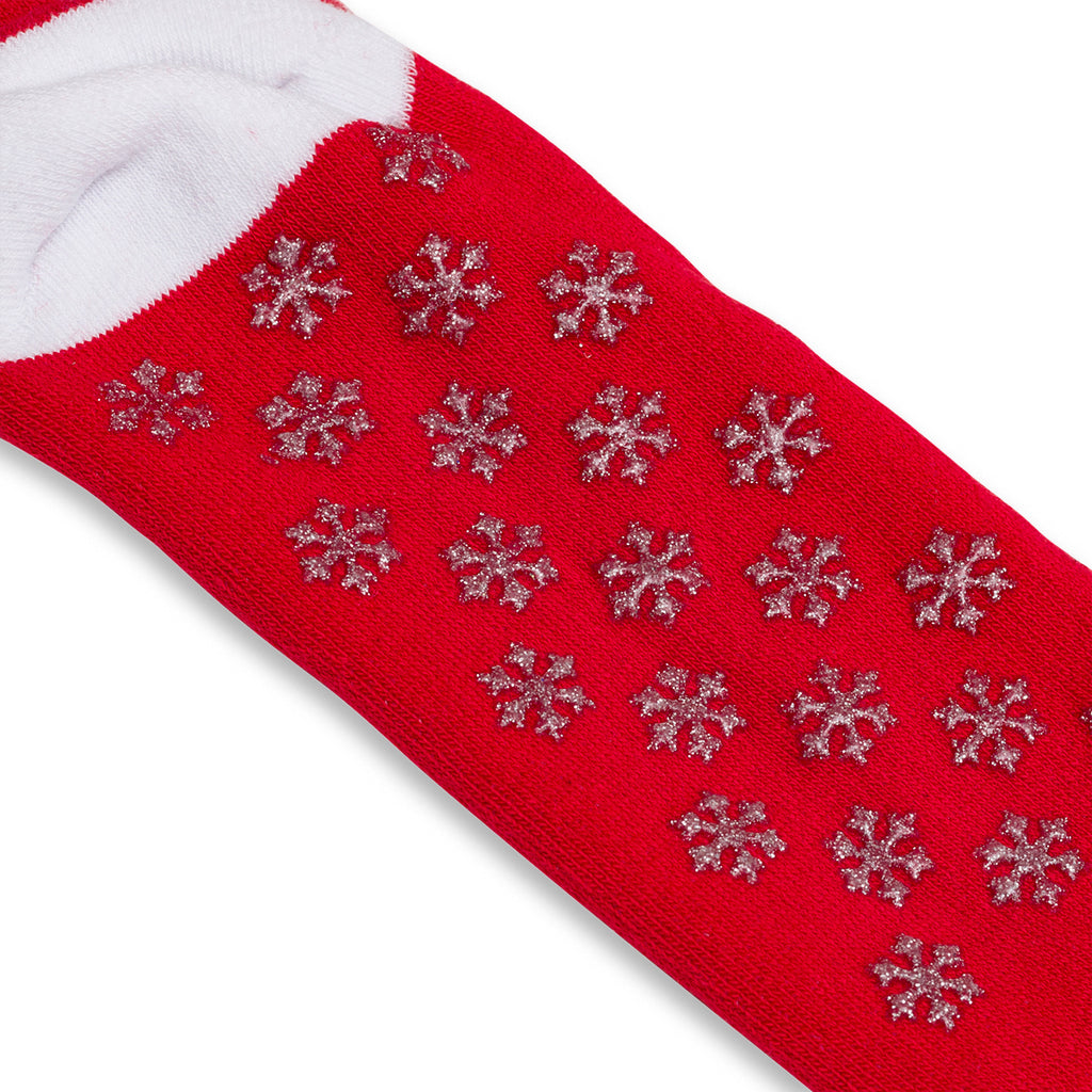 Calzini antiscivolo natalizi rossi e bianchi da donna con ricamo Fiocchi di Neve