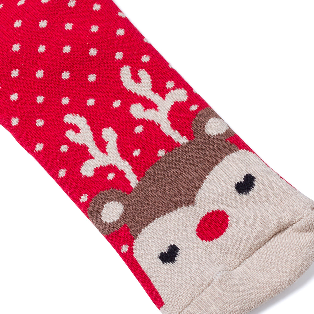 Calzini antiscivolo natalizi rossi da donna con ricamo Renna di Natale