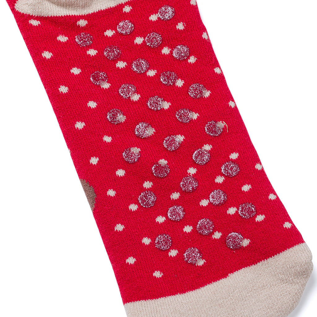 Calzini antiscivolo natalizi rossi da donna con ricamo Renna di Natale