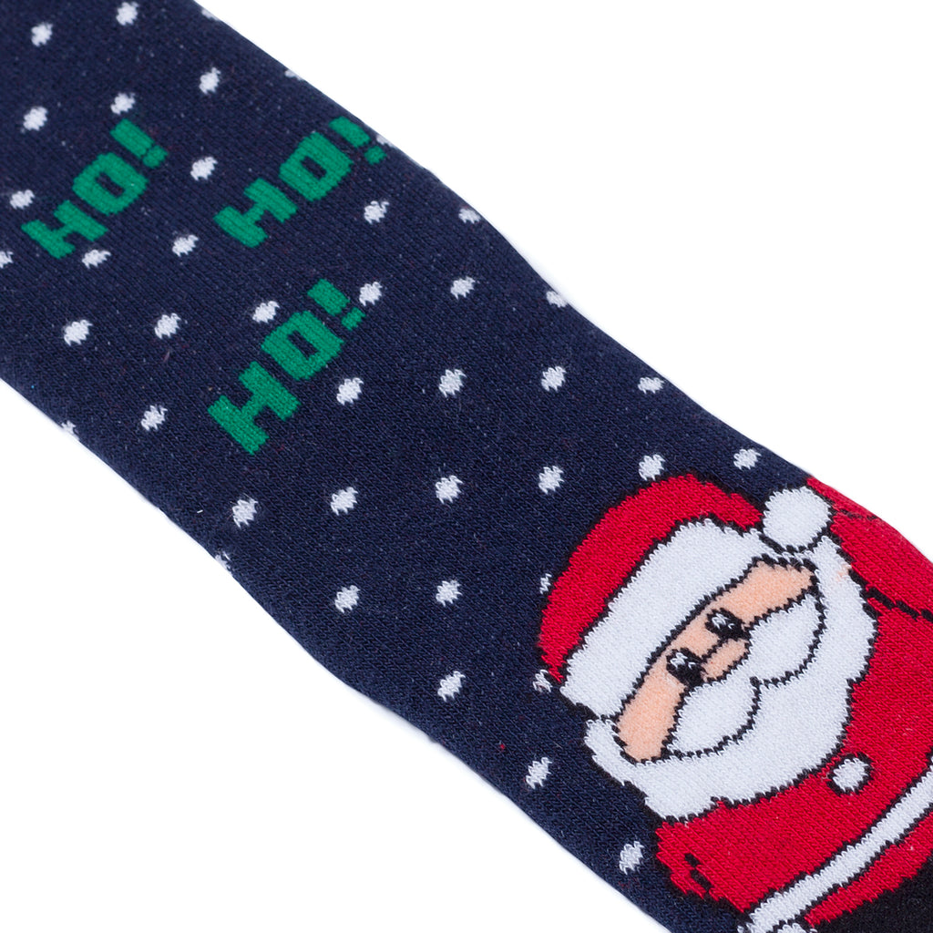 Calzini antiscivolo natalizi blu da bambino con ricamo Babbo Natale