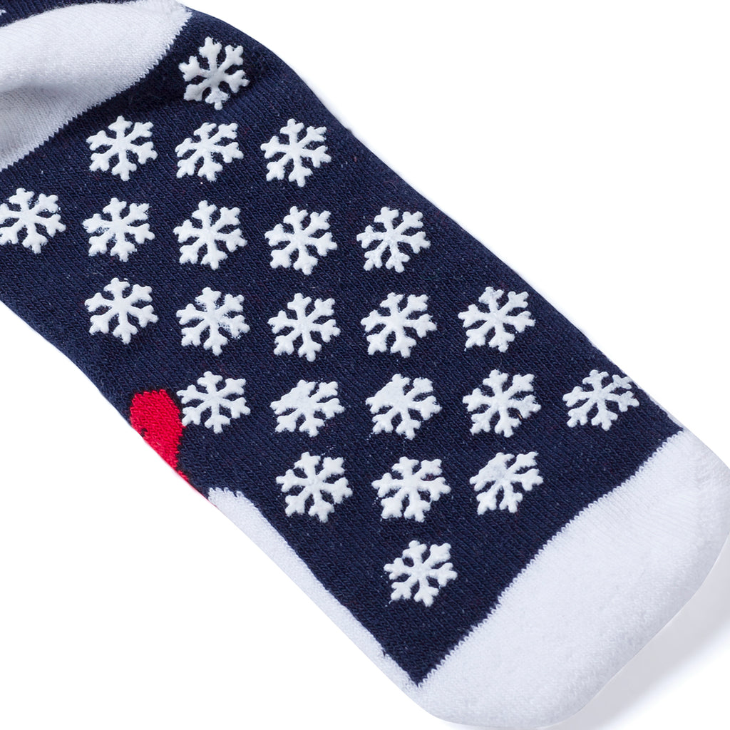 Calzini antiscivolo natalizi blu da bambino con ricamo Babbo Natale