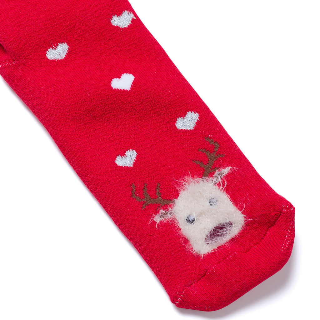 Calzini antiscivolo natalizi rossi da bambino con ricamo Renna di Natale