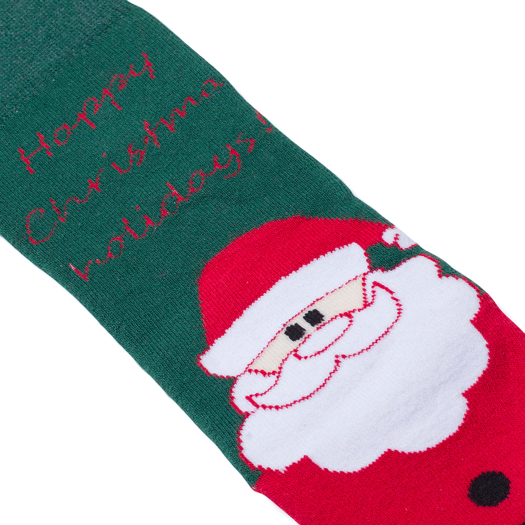Calzini antiscivolo natalizi verdi e rossi da uomo con ricamo Babbo Natale