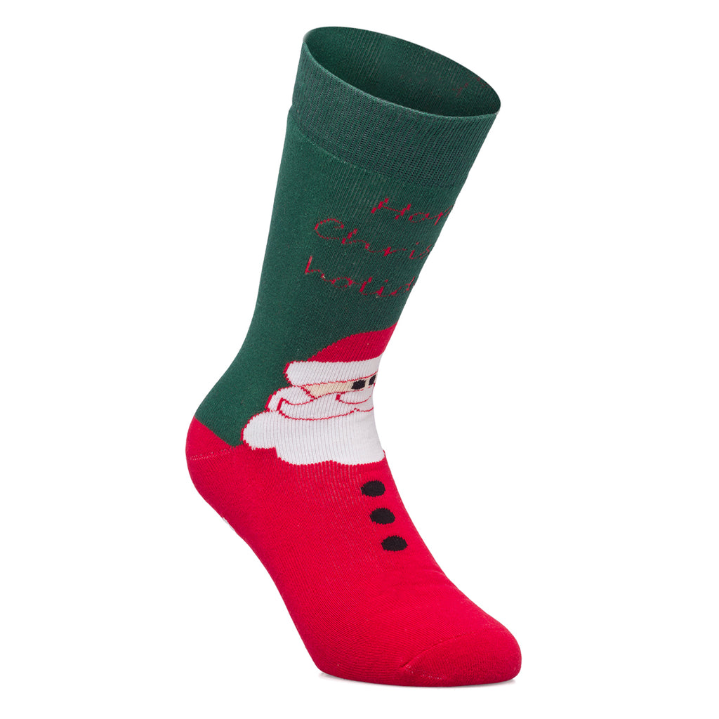 Calzini antiscivolo natalizi verdi e rossi da uomo con ricamo Babbo Natale