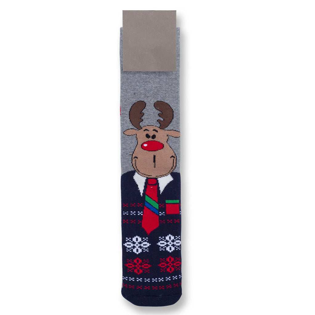 Calzini natalizi grigi e blu da uomo con ricamo Renna di Natale