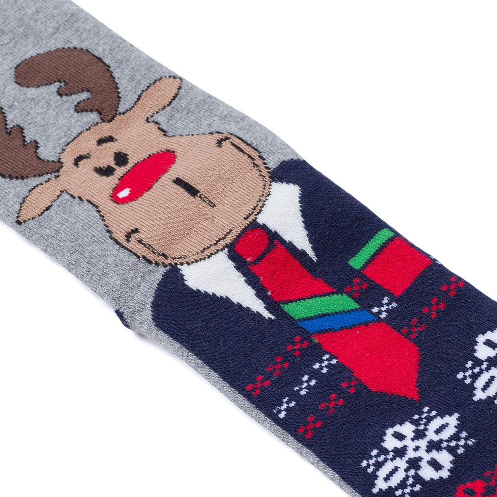 Calzini natalizi grigi e blu da uomo con ricamo Renna di Natale