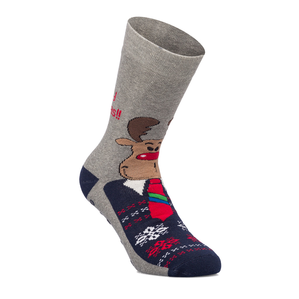 Calzini natalizi grigi e blu da uomo con ricamo Renna di Natale