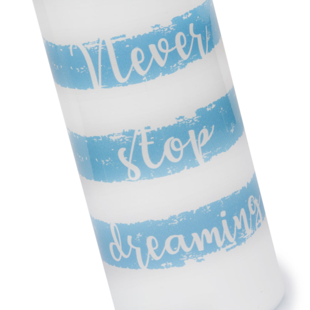 Borraccia bianca in alluminio con stampa "Never Stop Dreaming"