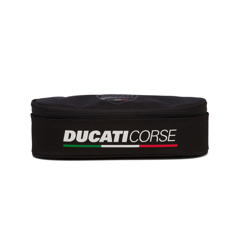 Astuccio ovale nero in tessuto con badge Ducati Corse