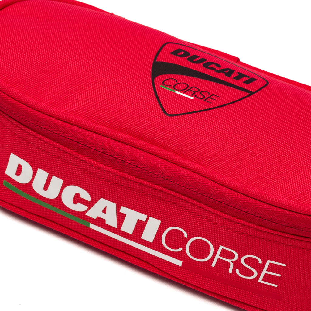 Astuccio ovale rosso in tessuto con badge Ducati Corse