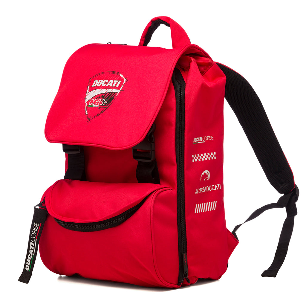 Zaino da scuola rosso con badge frontale Ducati Corse