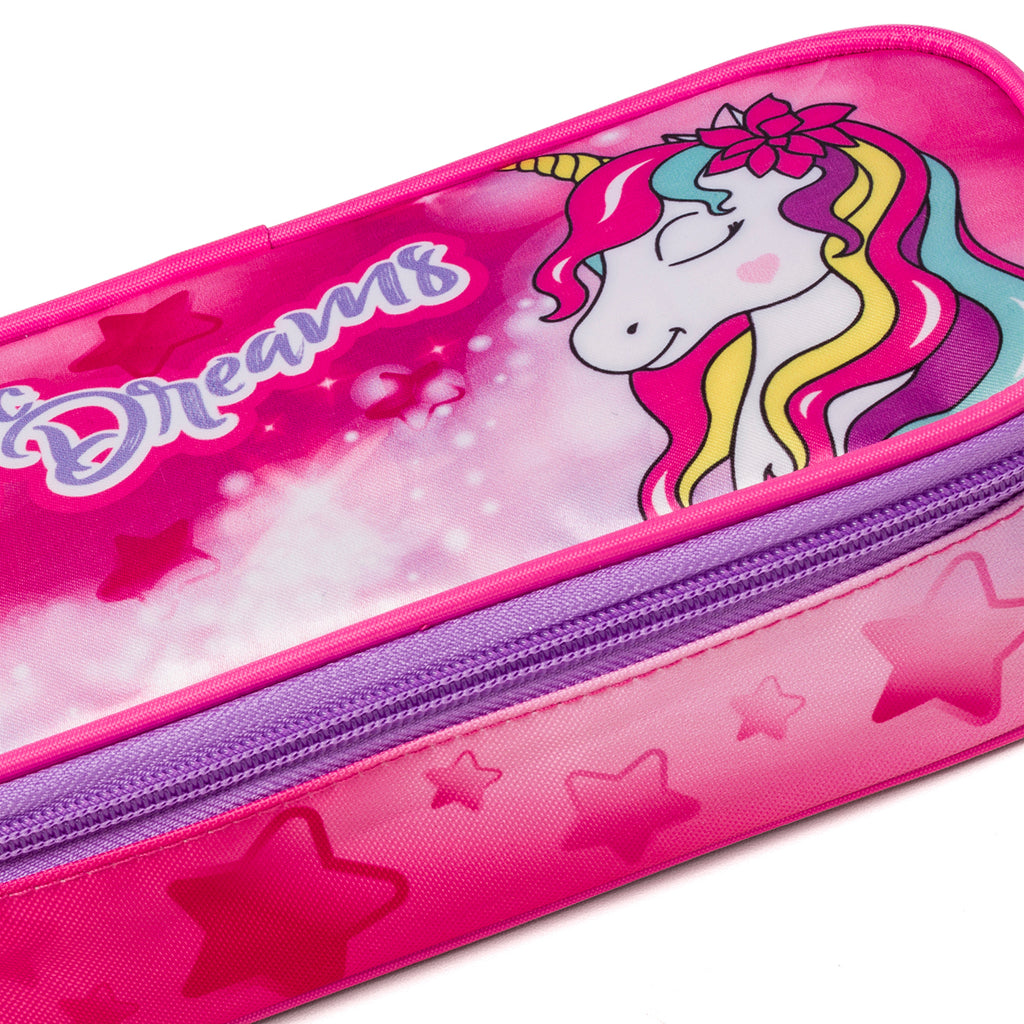 Astuccio ovale fucsia Magic Land con stampa unicorno