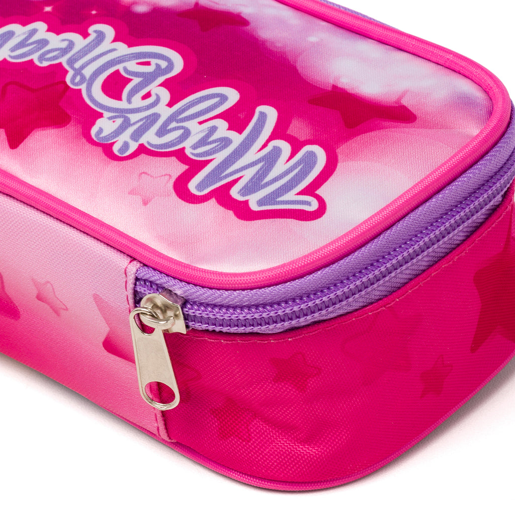 Astuccio ovale fucsia Magic Land con stampa unicorno