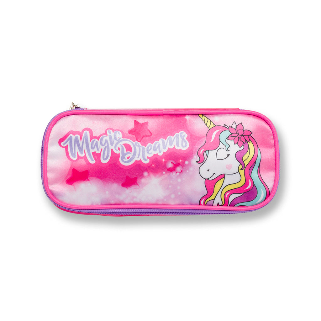 Astuccio ovale fucsia Magic Land con stampa unicorno