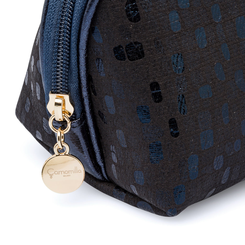 Pouch blu da donna con chiusura a zip e glitter Camomilla Milano