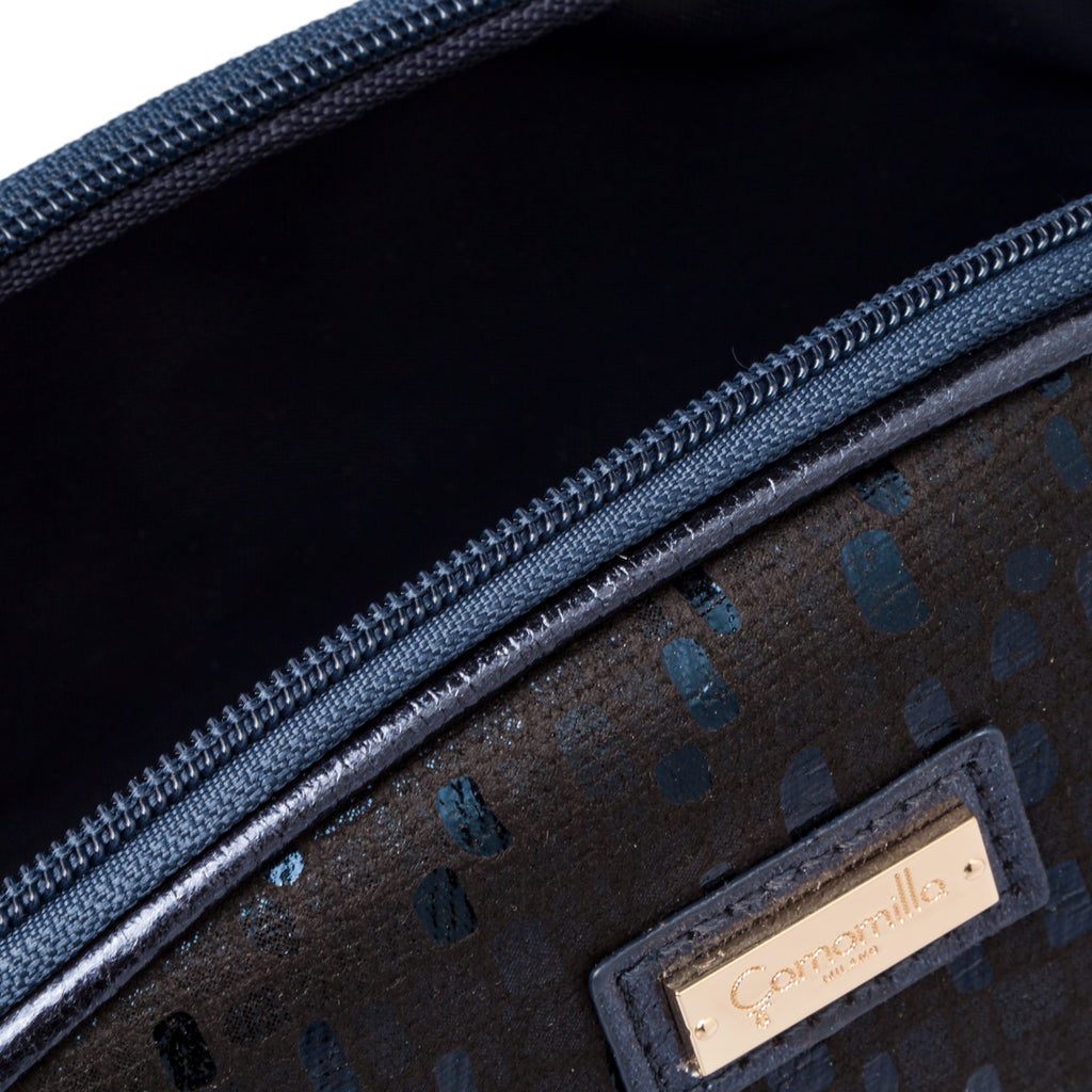 Pouch blu da donna con chiusura a zip e glitter Camomilla Milano