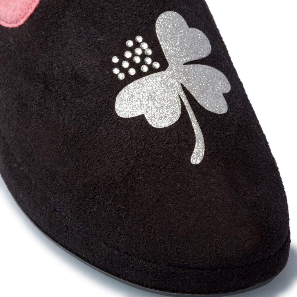 Pantofole da donna nere in tessuto Rosagialla