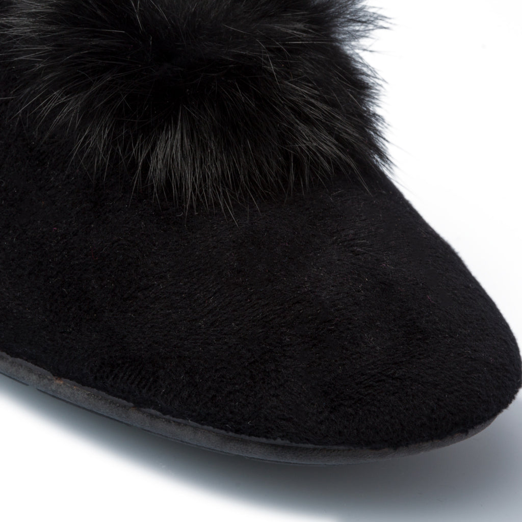 Pantofole da donna nere in tessuto con ponpon Annalisa Grenoble