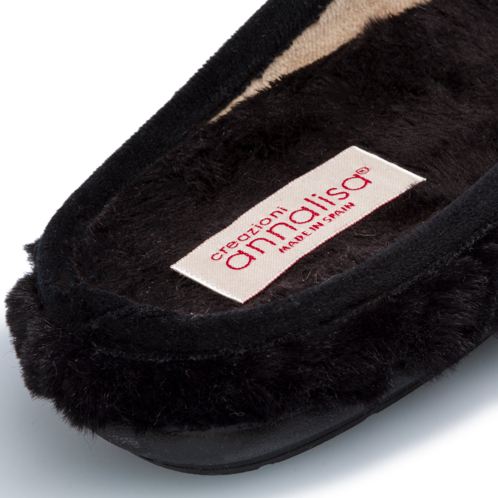 Pantofole da donna nere in tessuto effetto pelliccia Annalisa Sivan