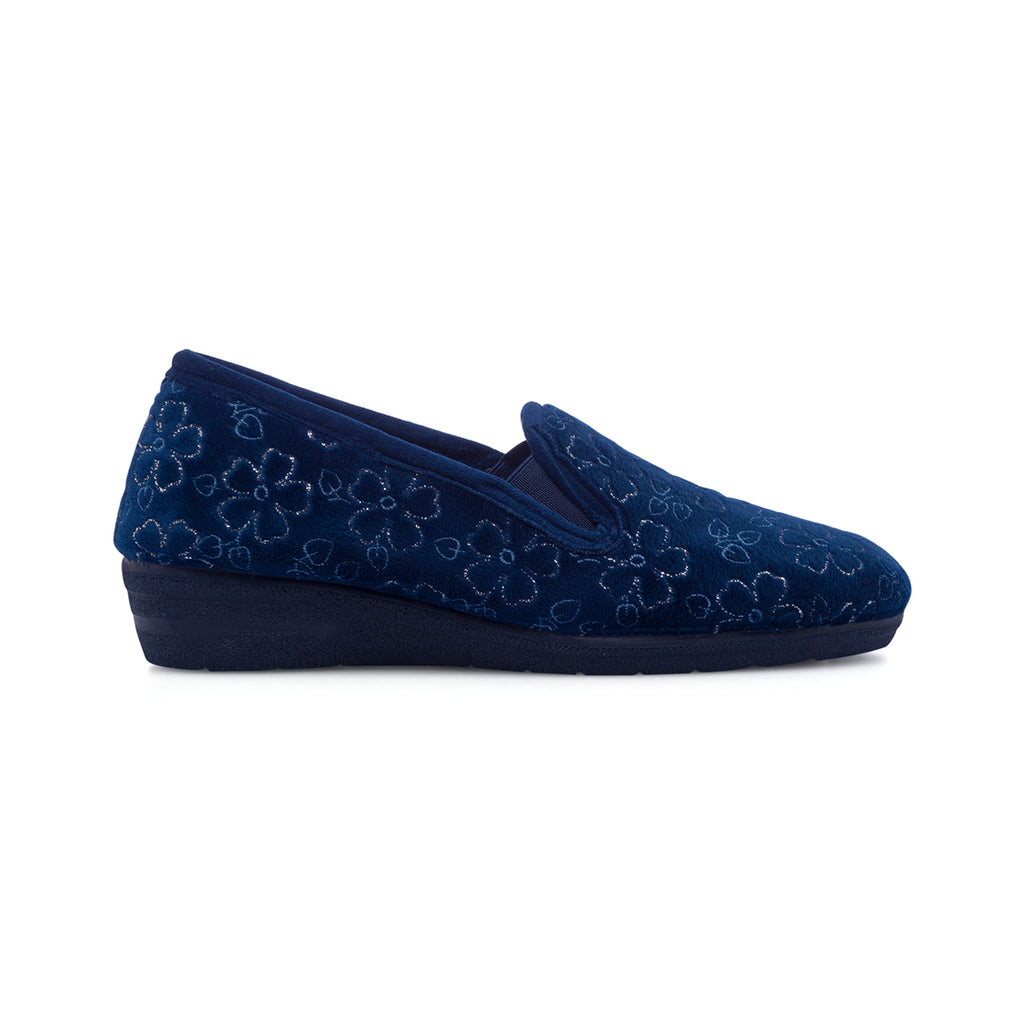 Pantofole blu in tessuto da donna con fiorellini Annalisa