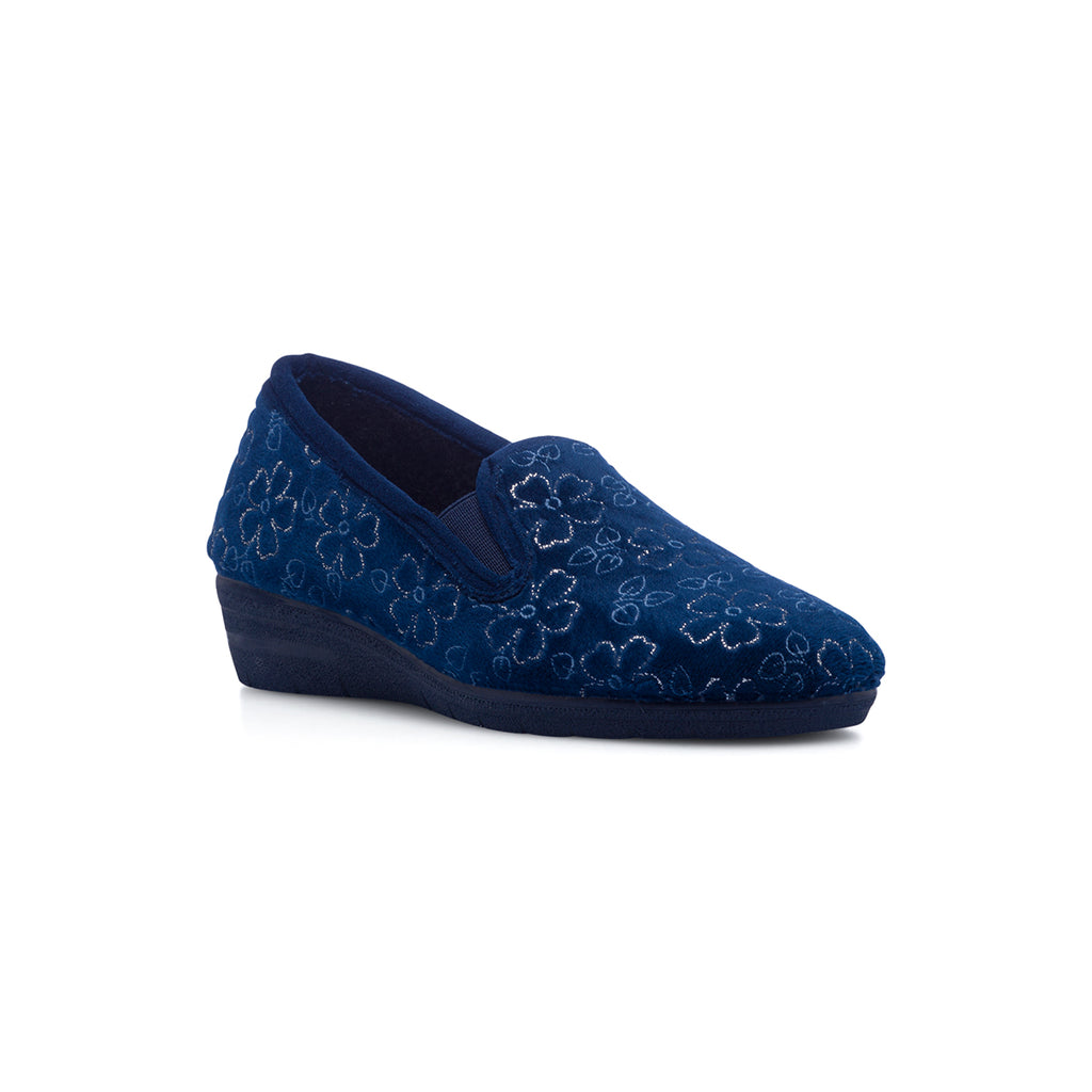 Pantofole blu in tessuto da donna con fiorellini Annalisa